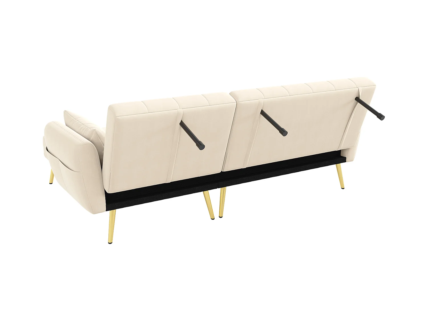 Beiges Ecksofa - 3-Sitzer-Sofa mit 3-fach verstellbarer Rückenlehne und Seitentaschen - Samt