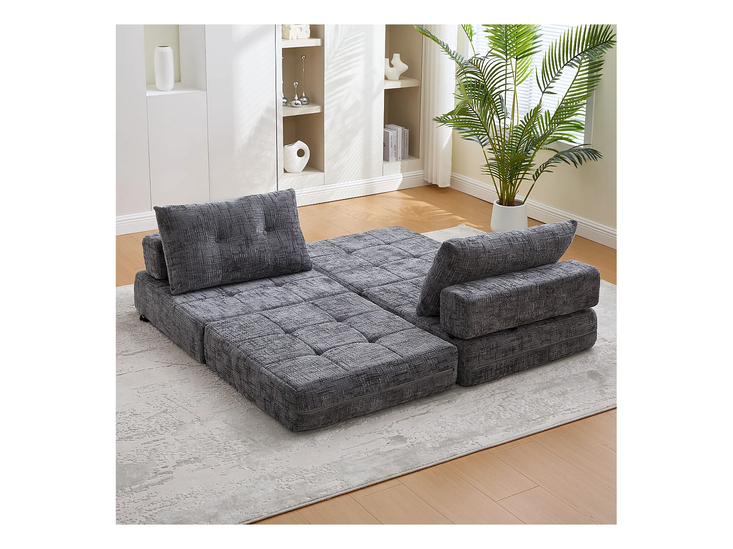 Canapé 1 place gris - Canapé pliant avec dossier et coussins - chenille