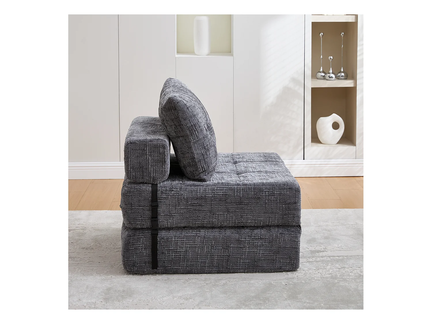 Canapé 1 place gris - Canapé pliant avec dossier et coussins - chenille