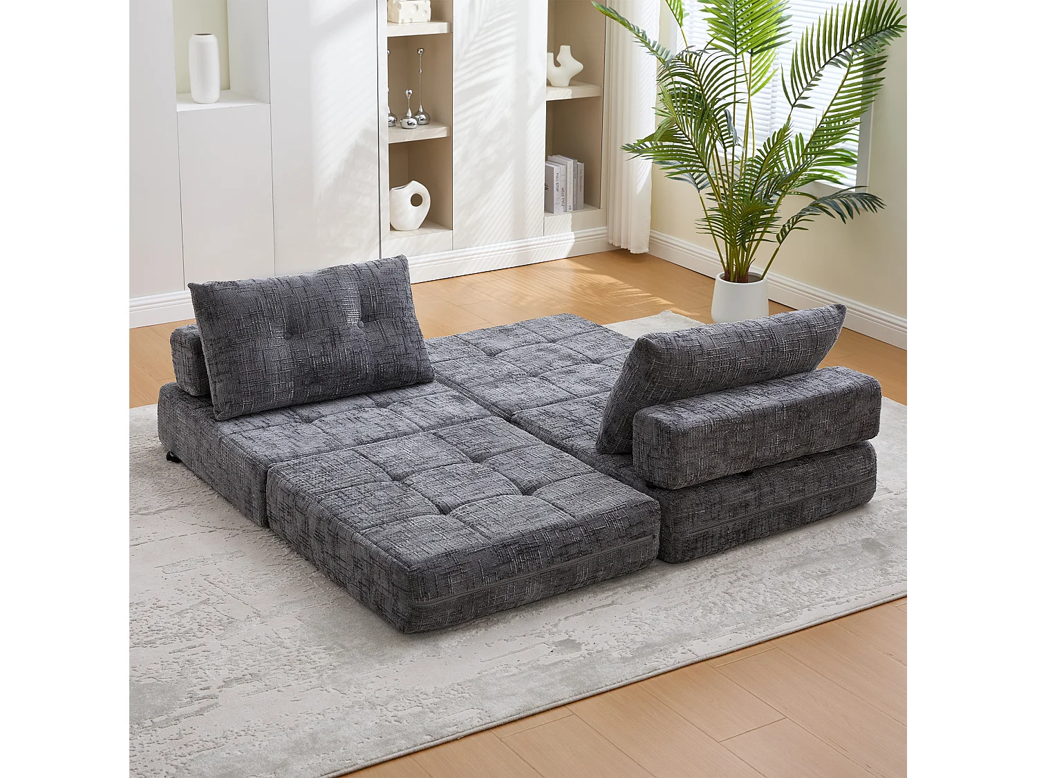 Canapé 1 place gris - Canapé pliant avec dossier et coussins - chenille