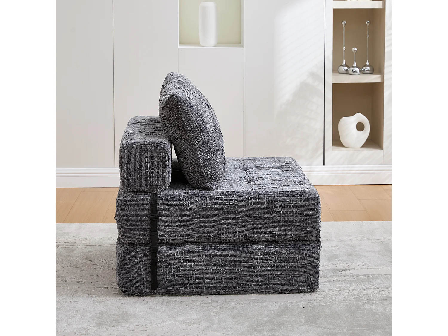 Canapé 1 place gris - Canapé pliant avec dossier et coussins - chenille