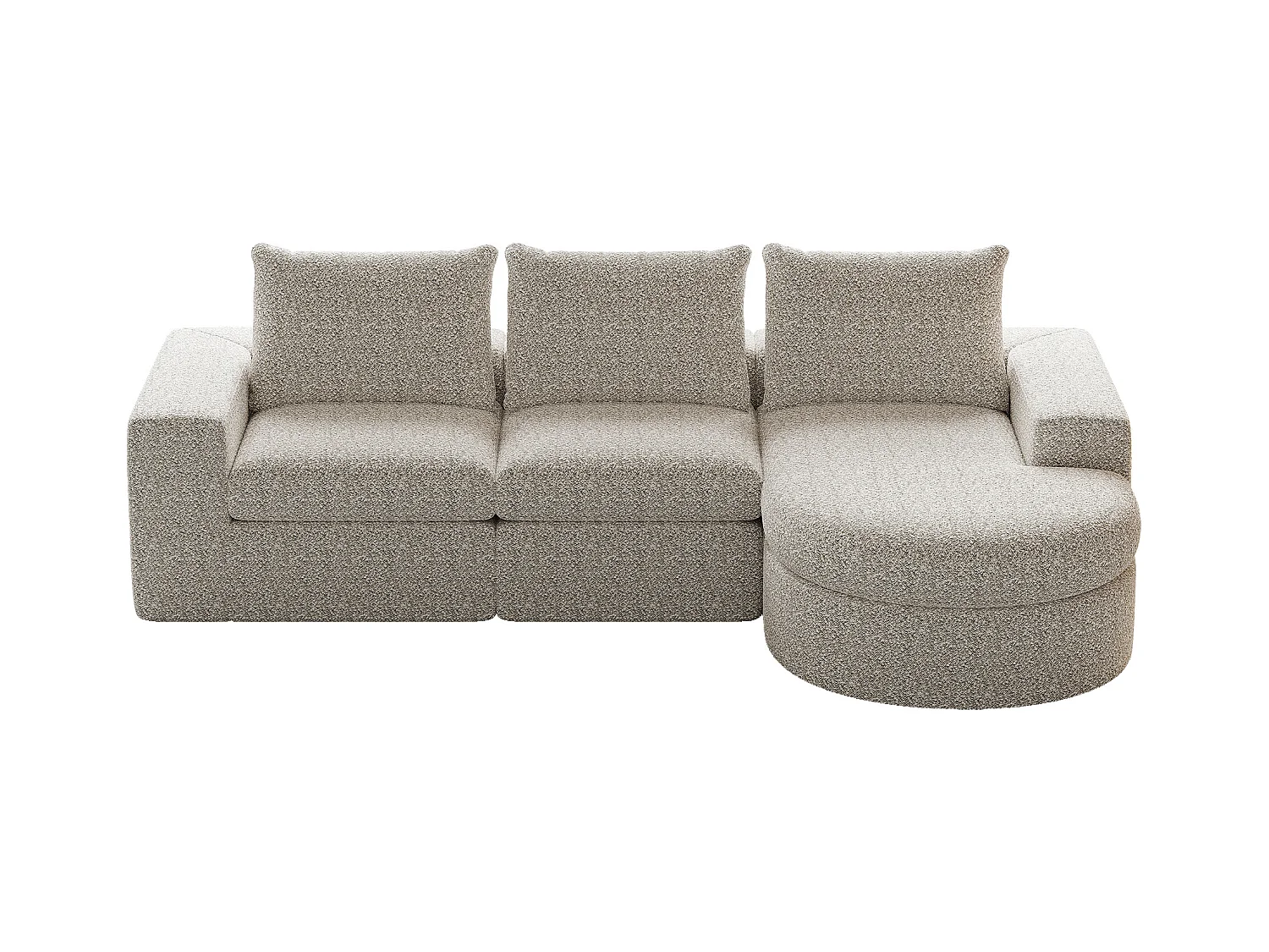 Beige hoekbank - 3-zitsbank met 3 kussens en 2 hoofdsteunen - chenille