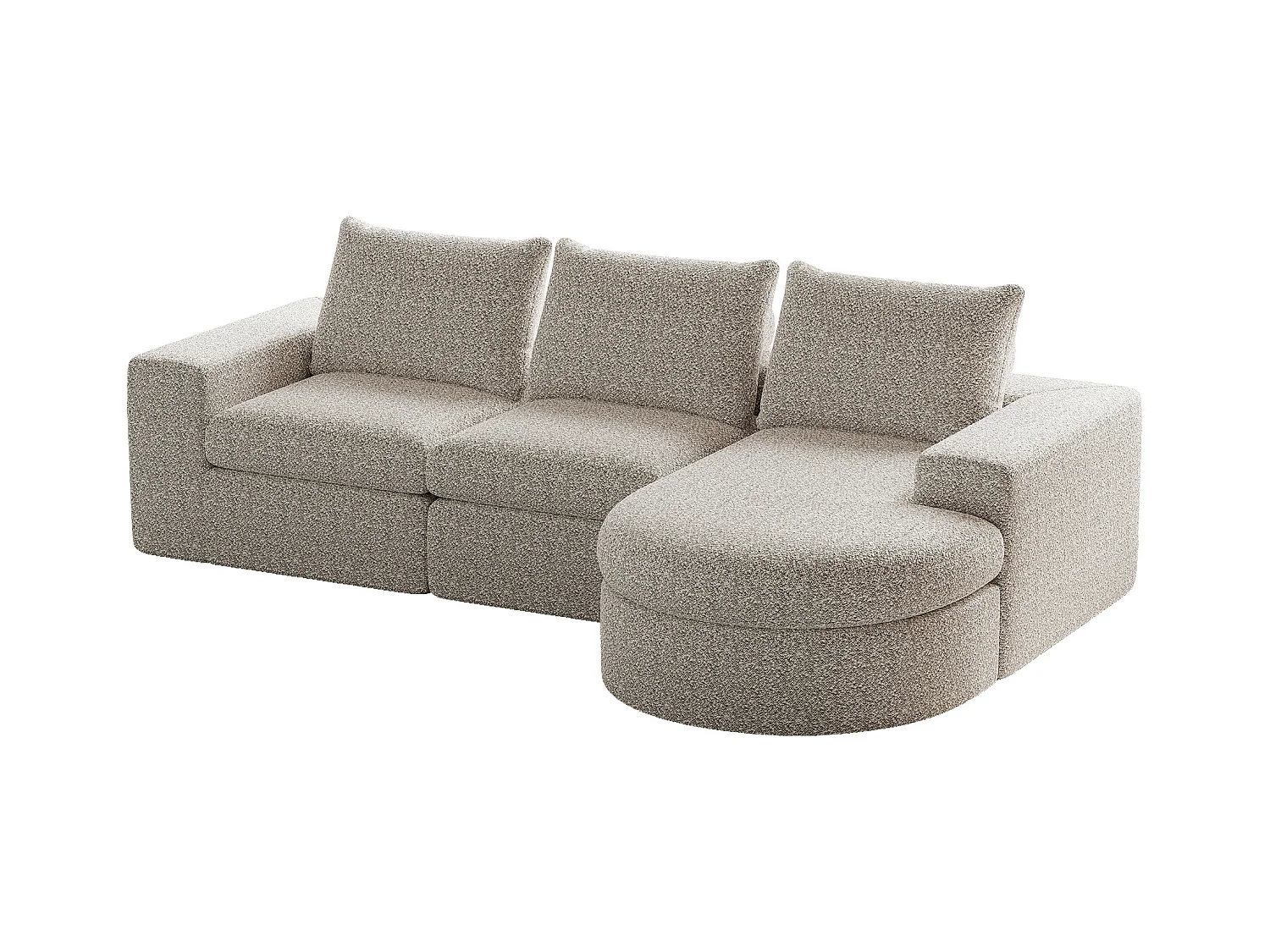 Beige hoekbank - 3-zitsbank met 3 kussens en 2 hoofdsteunen - chenille