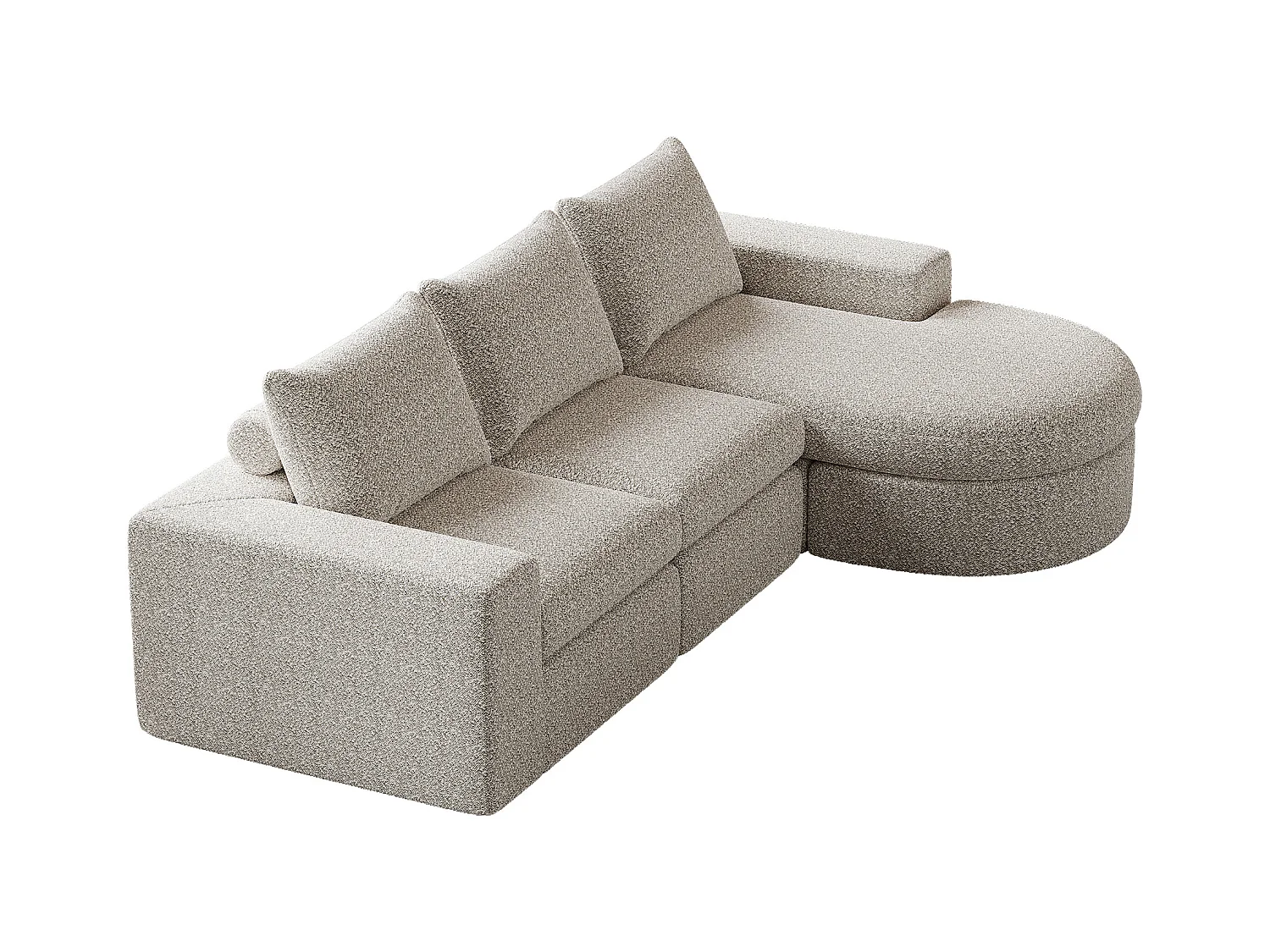 Beige hoekbank - 3-zitsbank met 3 kussens en 2 hoofdsteunen - chenille