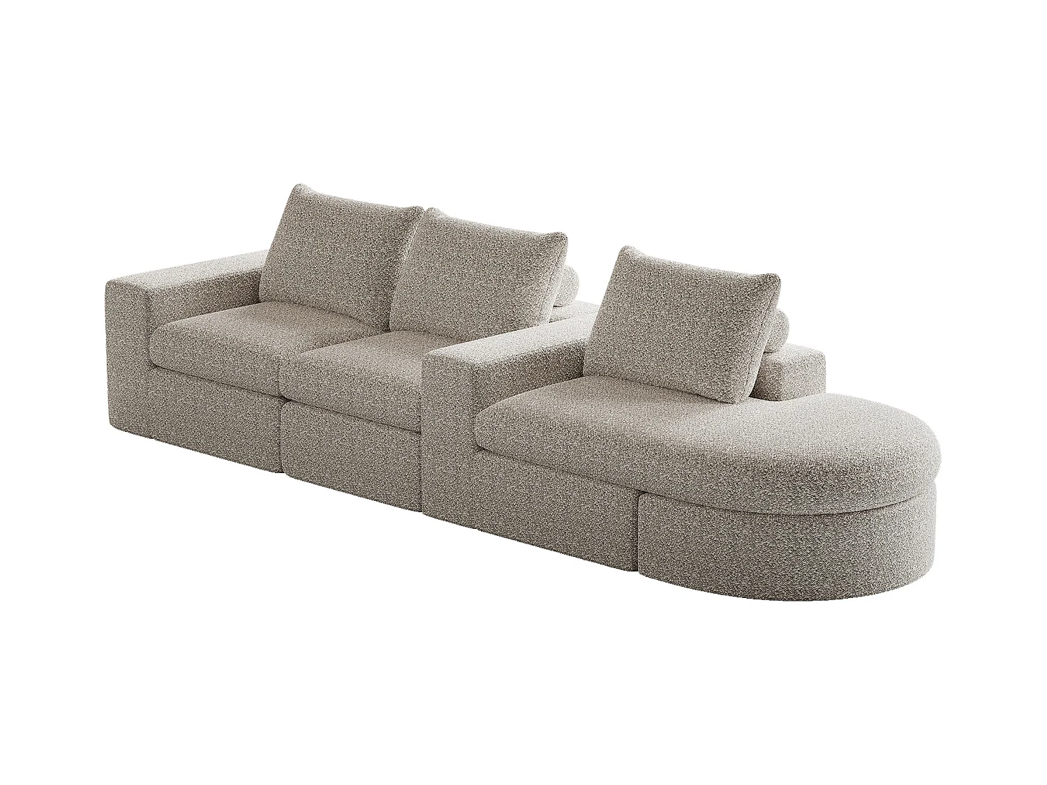 Beige hoekbank - 3-zitsbank met 3 kussens en 2 hoofdsteunen - chenille