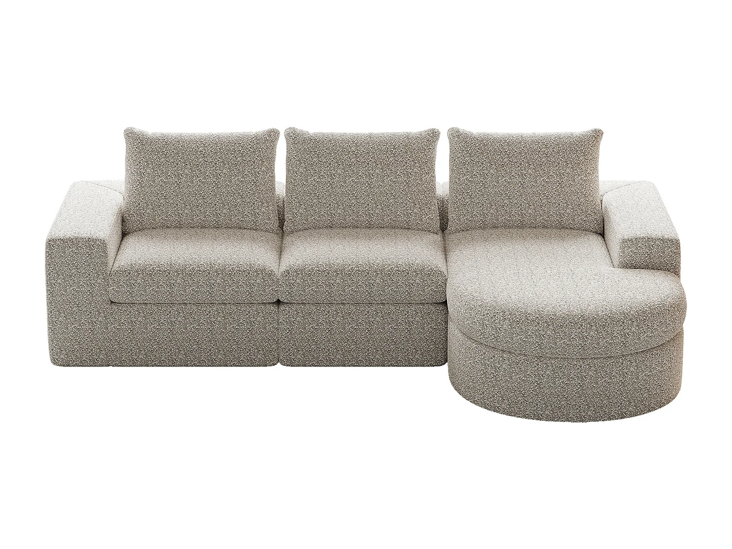 Beige hoekbank - 3-zitsbank met 3 kussens en 2 hoofdsteunen - chenille