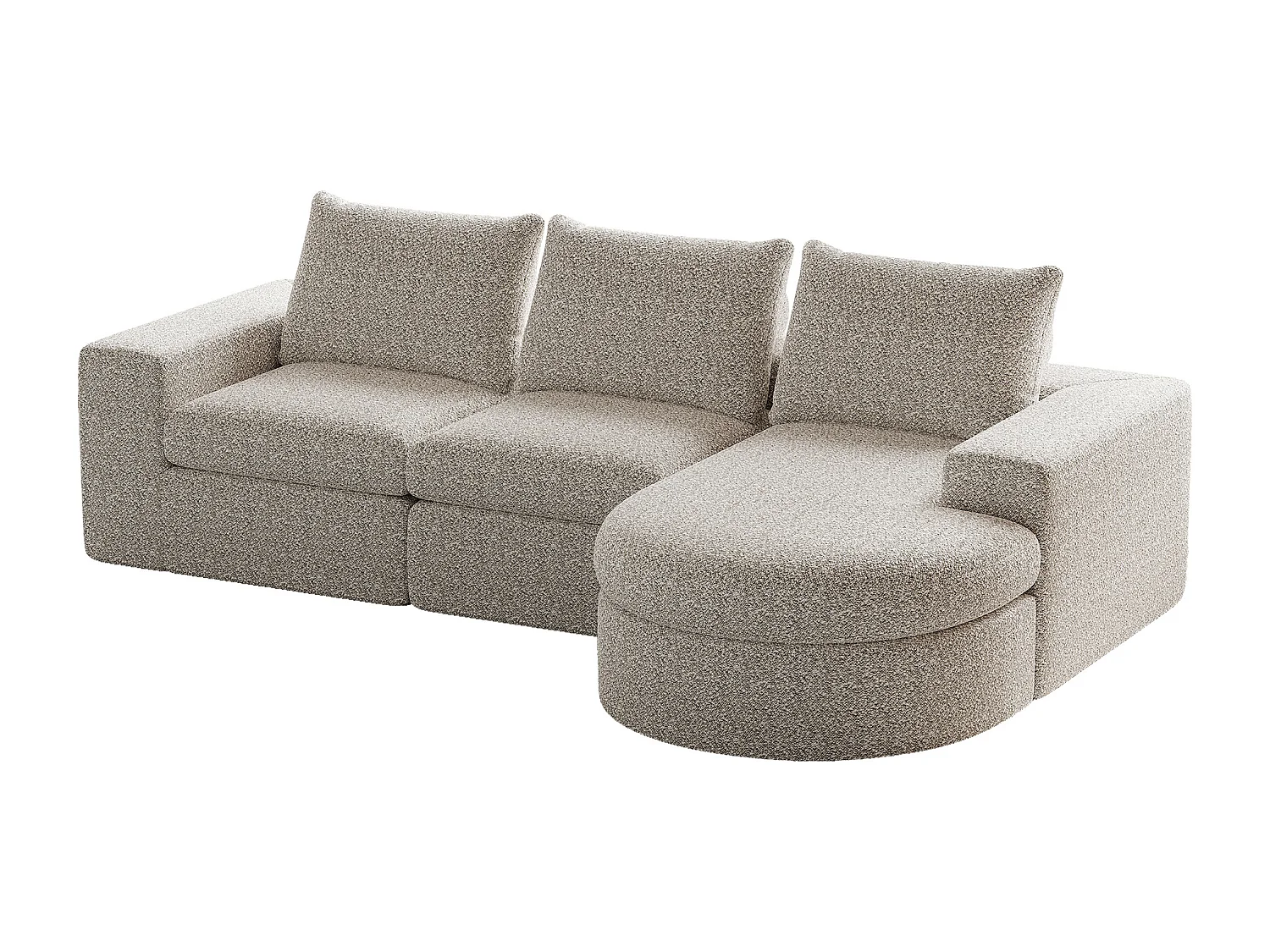 Beige hoekbank - 3-zitsbank met 3 kussens en 2 hoofdsteunen - chenille