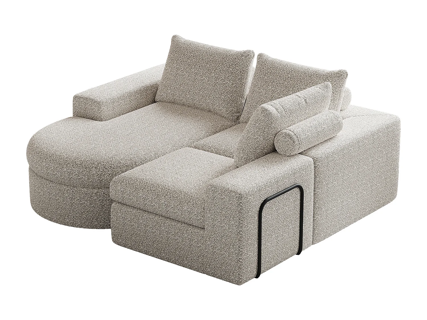 Beige hoekbank - 3-zitsbank met 3 kussens en 2 hoofdsteunen - chenille