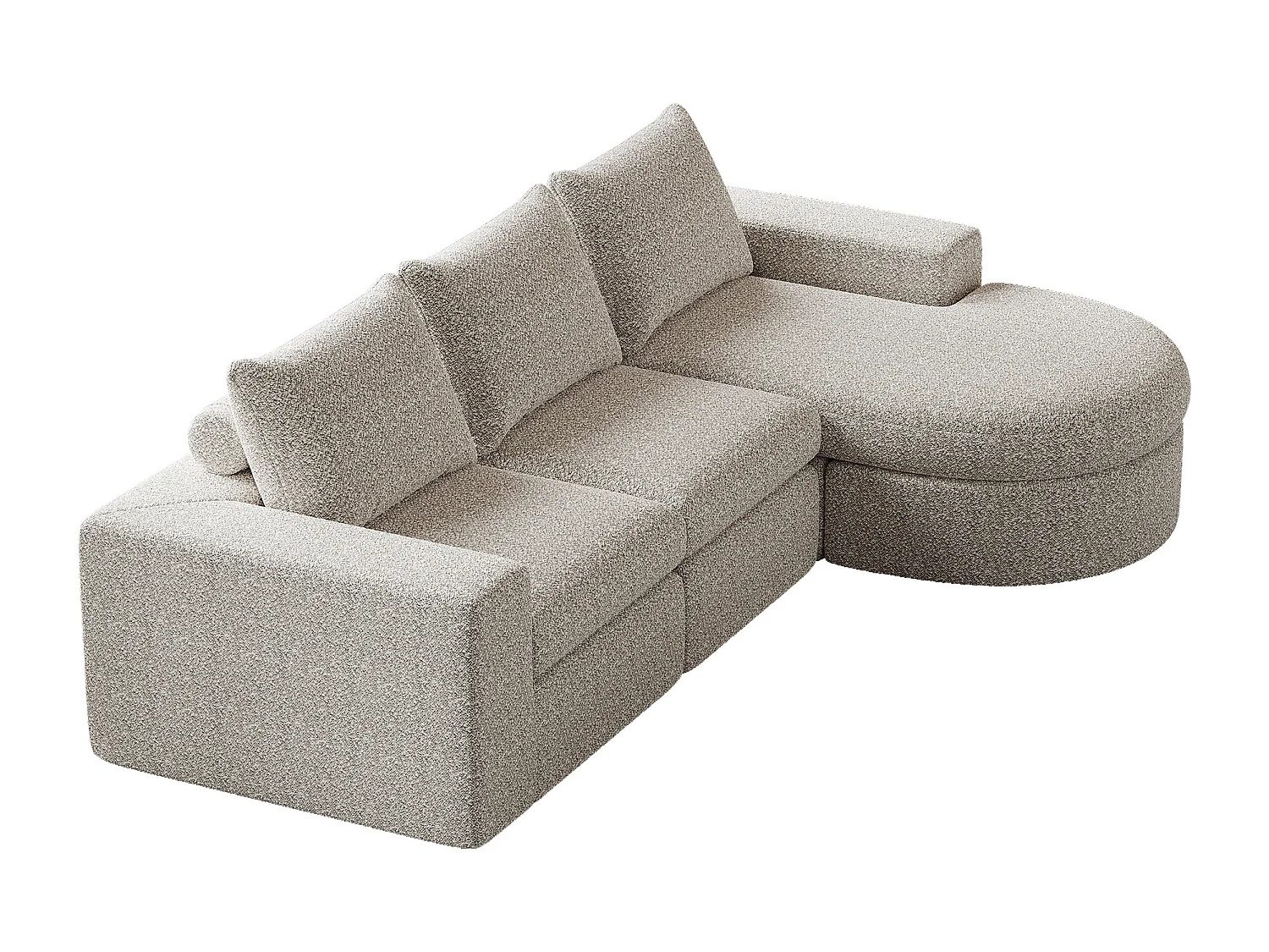 Beige hoekbank - 3-zitsbank met 3 kussens en 2 hoofdsteunen - chenille