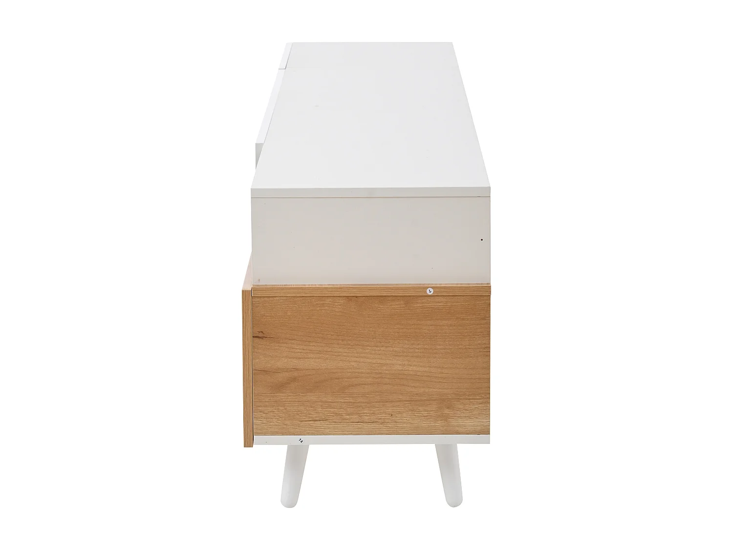 Meuble TV blanc brillant - Meuble TV avec 2 portes et 1 tiroir - 2 espaces de rangement semi-ouverts