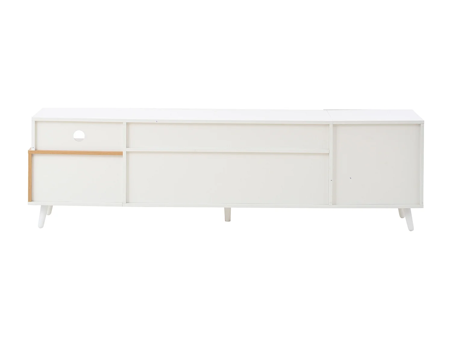 Meuble TV blanc brillant - Meuble TV avec 2 portes et 1 tiroir - 2 espaces de rangement semi-ouverts