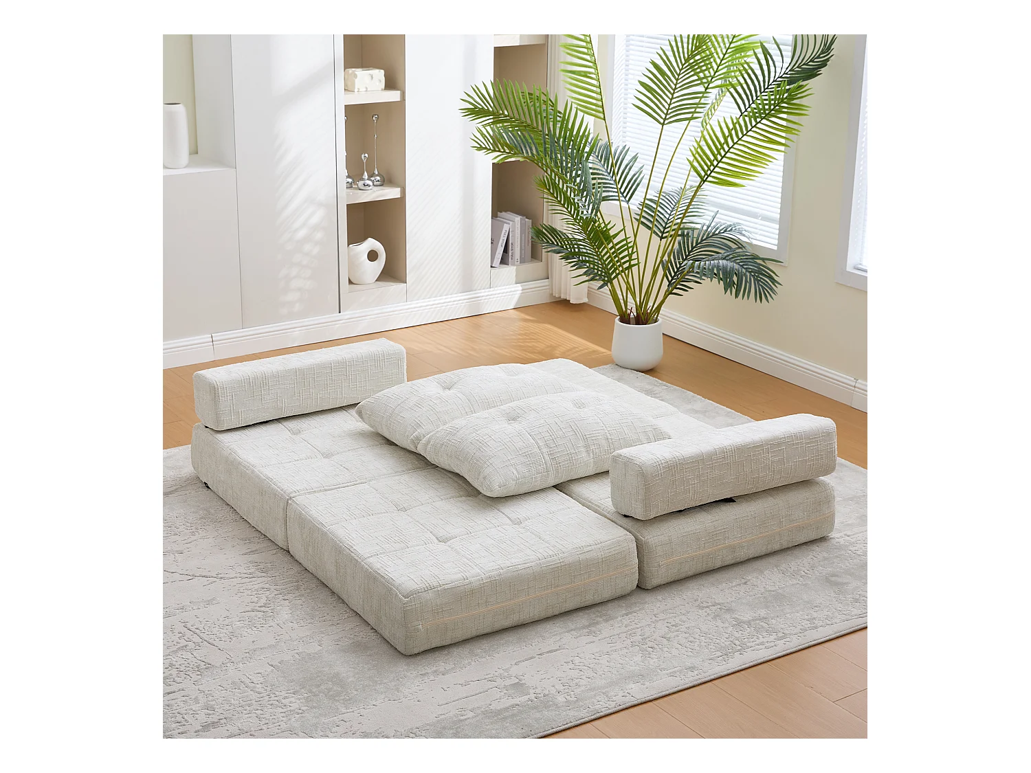 Canapé 1 place beige - Canapé pliant avec dossier et coussins - chenille