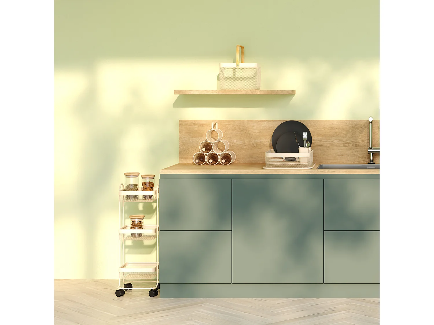 Desserte de Cuisine 3 Niveaux "Mayaj" 79cm Beige