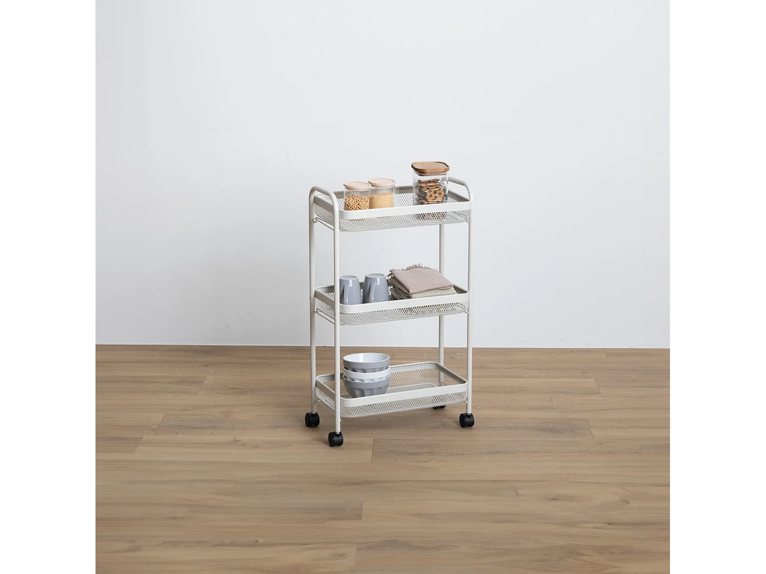 Desserte de Cuisine 3 Niveaux "Mayaj" 79cm Beige