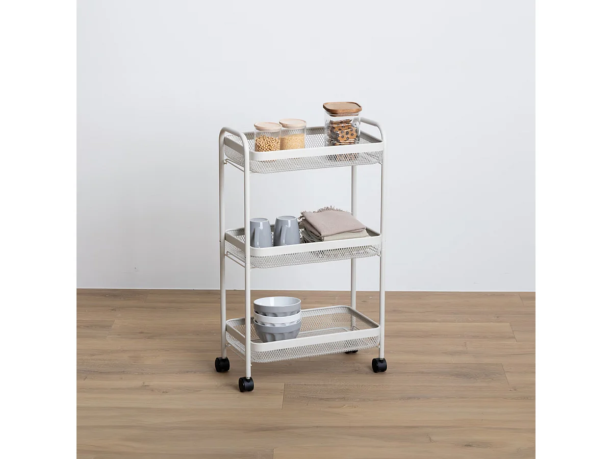 Desserte de Cuisine 3 Niveaux "Mayaj" 79cm Beige