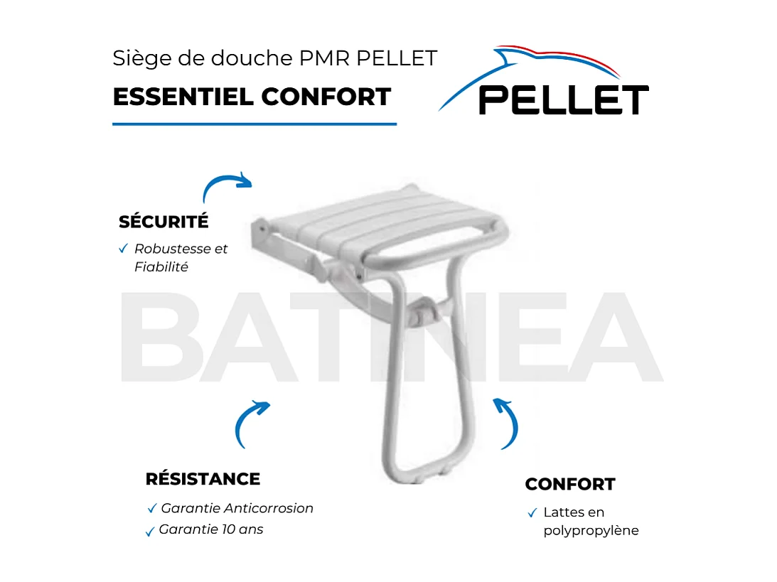 Siège de douche PMR PELLET Essentiel confort escamotable avec pied aluminium époxy noir