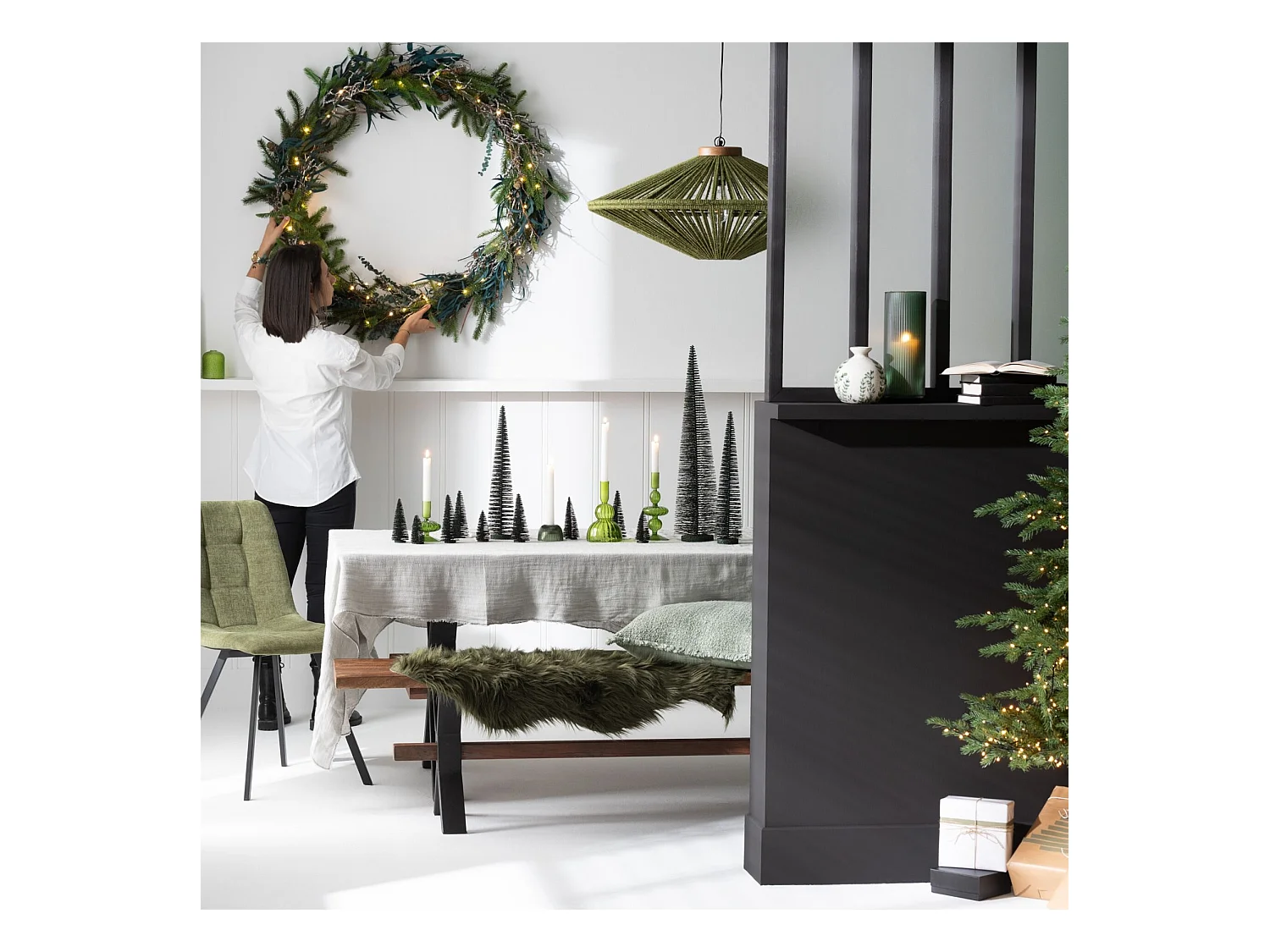 Lampe Suspension en Jute "Dollie" 93cm Vert