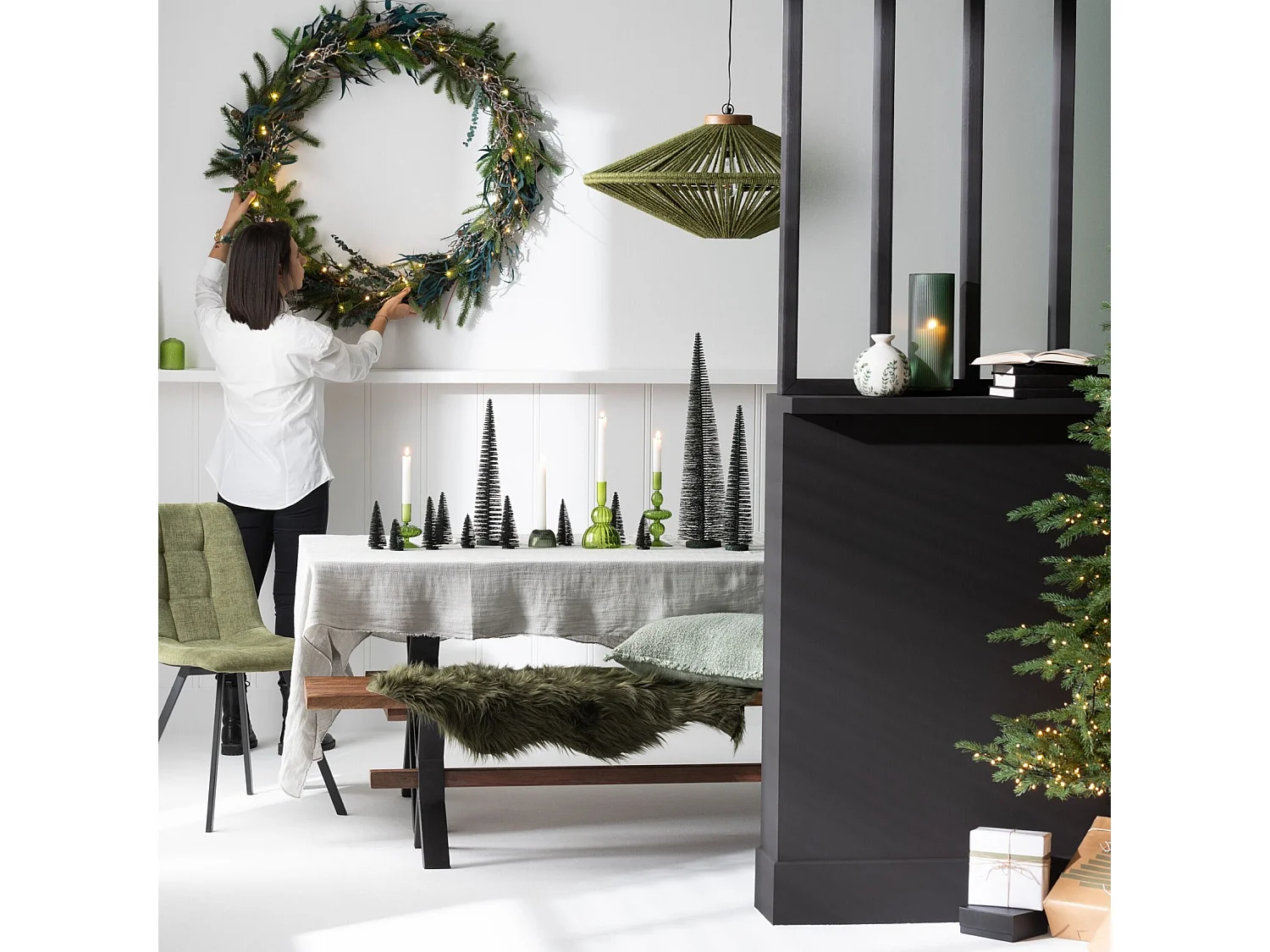 Lampe Suspension en Jute "Dollie" 93cm Vert