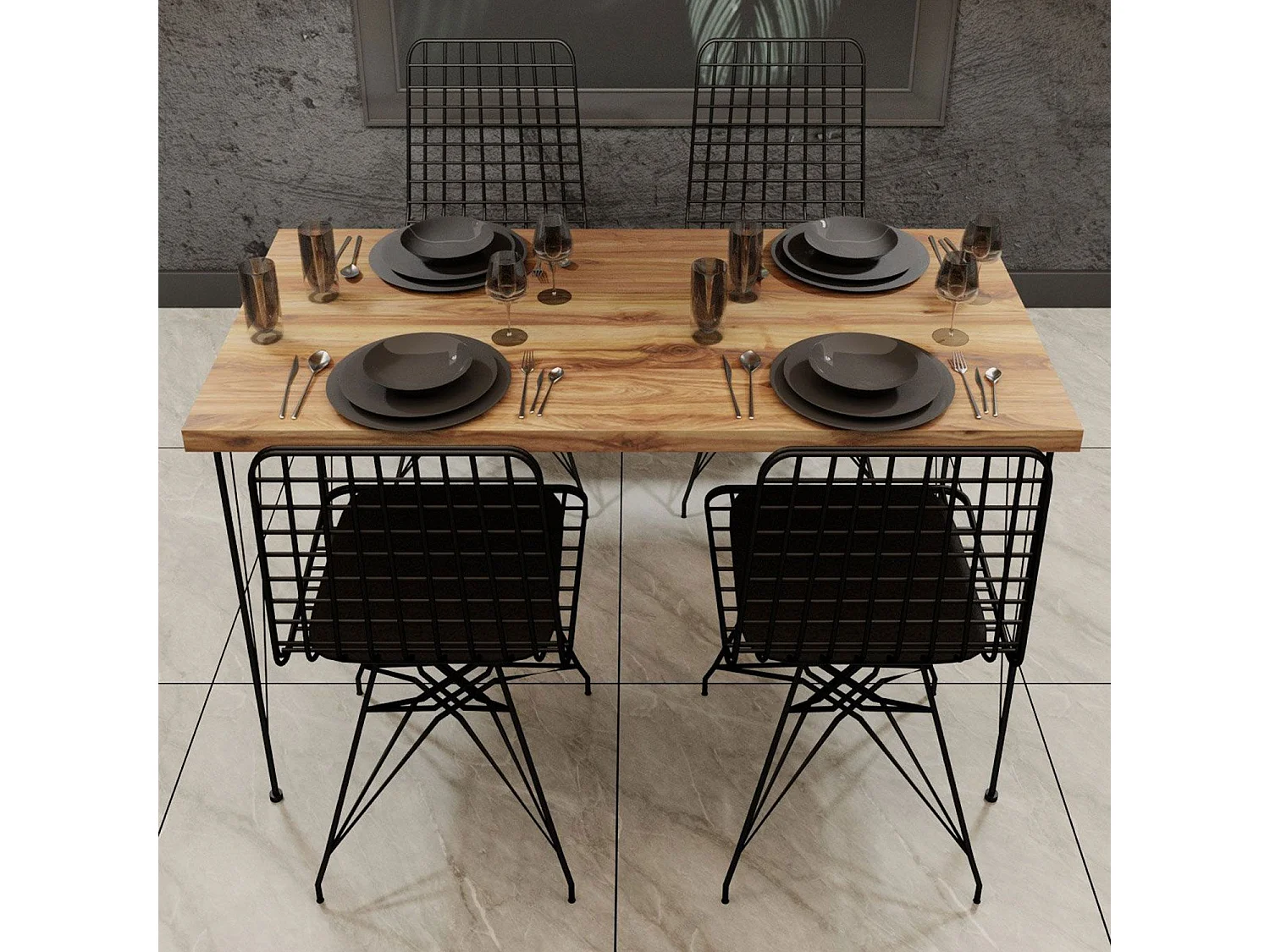Conjunto de comedor Kailua 413, 75x60x120cm, Número de asientos: 4.00
