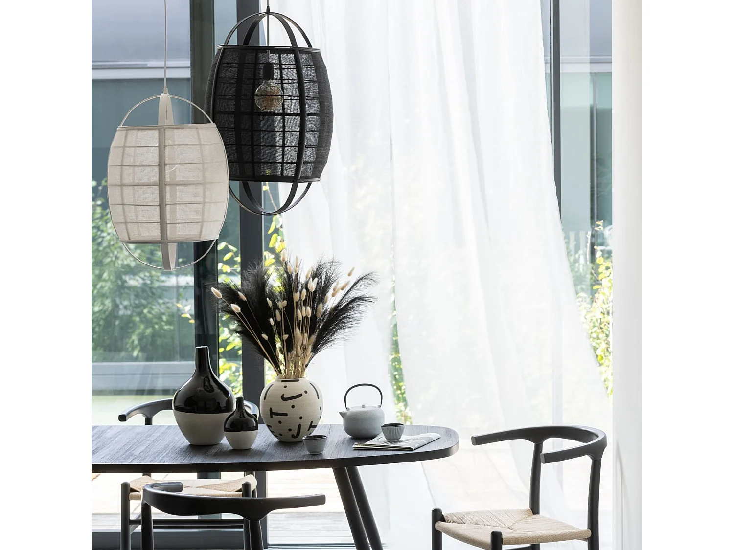 Lampe Suspension en Bambou "Ion" 37cm Blanc