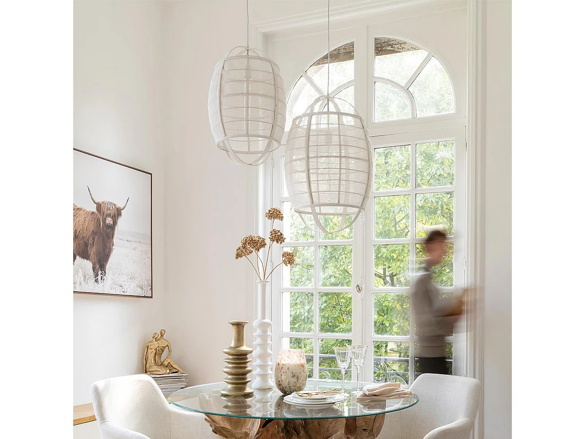 Lampe Suspension en Bambou "Ion" 37cm Blanc