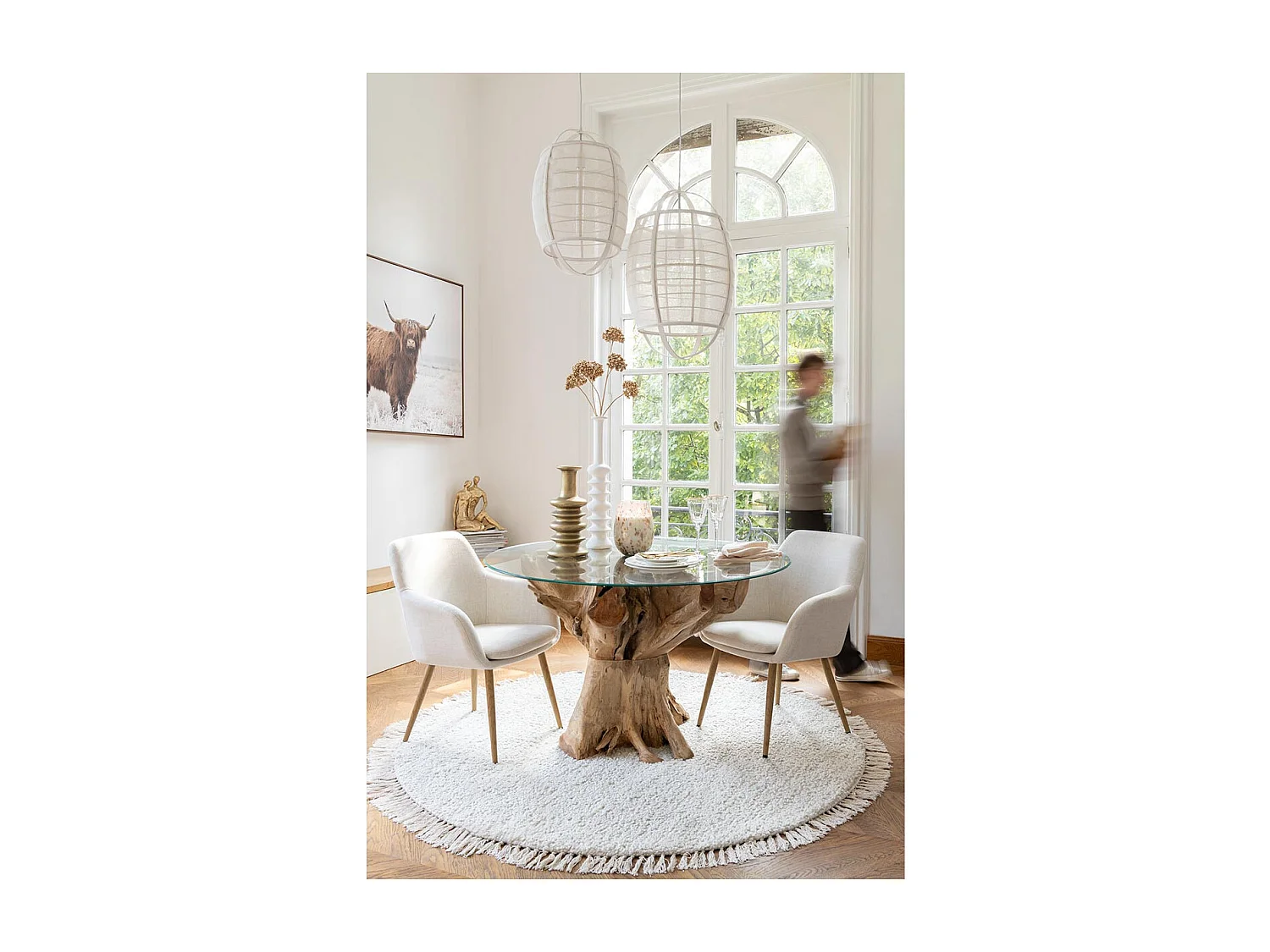 Lampe Suspension en Bambou "Ion" 37cm Blanc