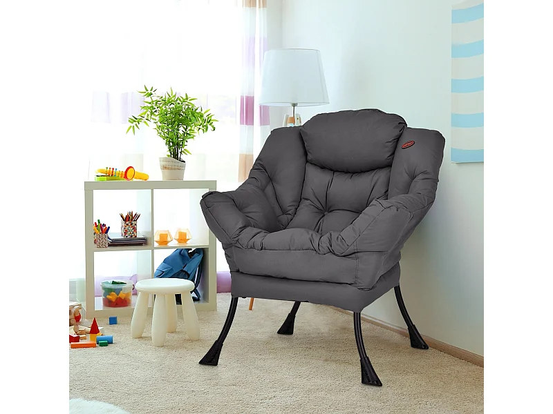 Sessel modern Relaxsessel mit Armlehnen & Seitentasche Freizeitsessel aus Polyestergewebe Ohrensessel für Wohnzimmer Grau