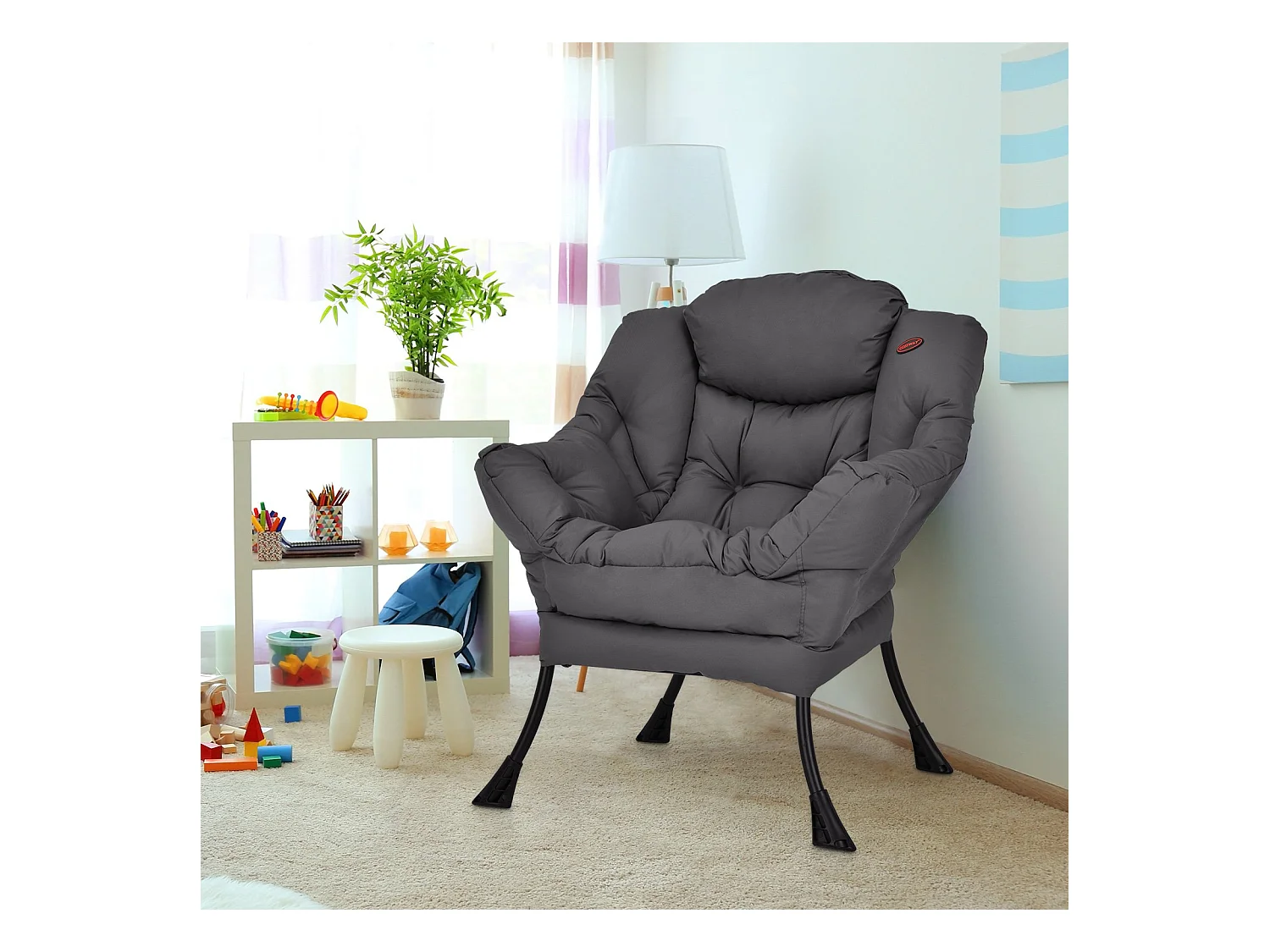 Sessel modern Relaxsessel mit Armlehnen & Seitentasche Freizeitsessel aus Polyestergewebe Ohrensessel für Wohnzimmer Grau