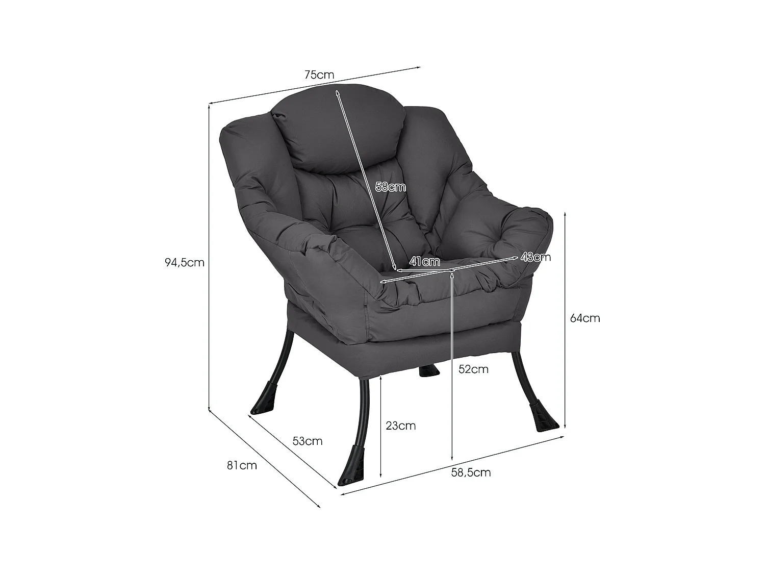 Sessel modern Relaxsessel mit Armlehnen & Seitentasche Freizeitsessel aus Polyestergewebe Ohrensessel für Wohnzimmer Grau