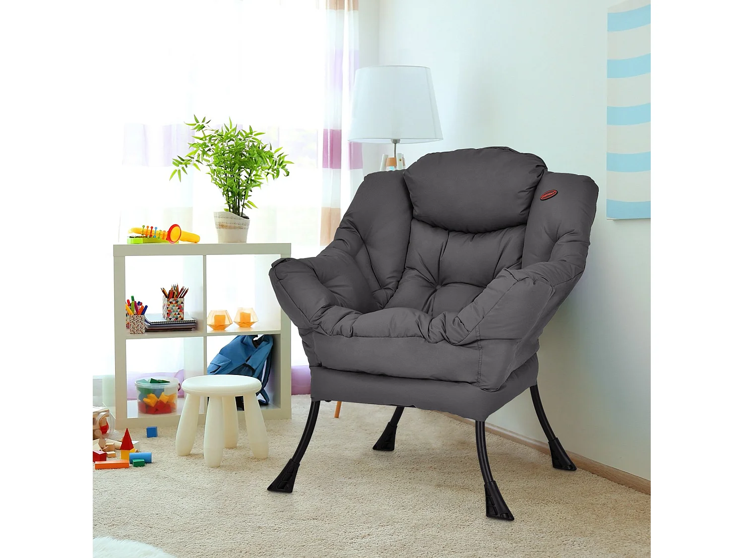 Sessel modern Relaxsessel mit Armlehnen & Seitentasche Freizeitsessel aus Polyestergewebe Ohrensessel für Wohnzimmer Grau