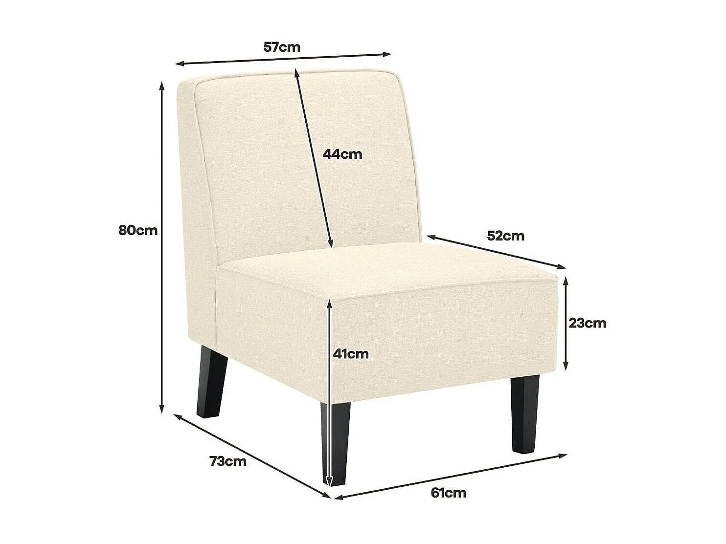 Chaise d'Appoint Rembourrée Fauteuil Simple en Tissu de Lin Chaise de Loisirs Sans Accoudoirs Coussin en Éponge Épais pour Salon Chambre Beige