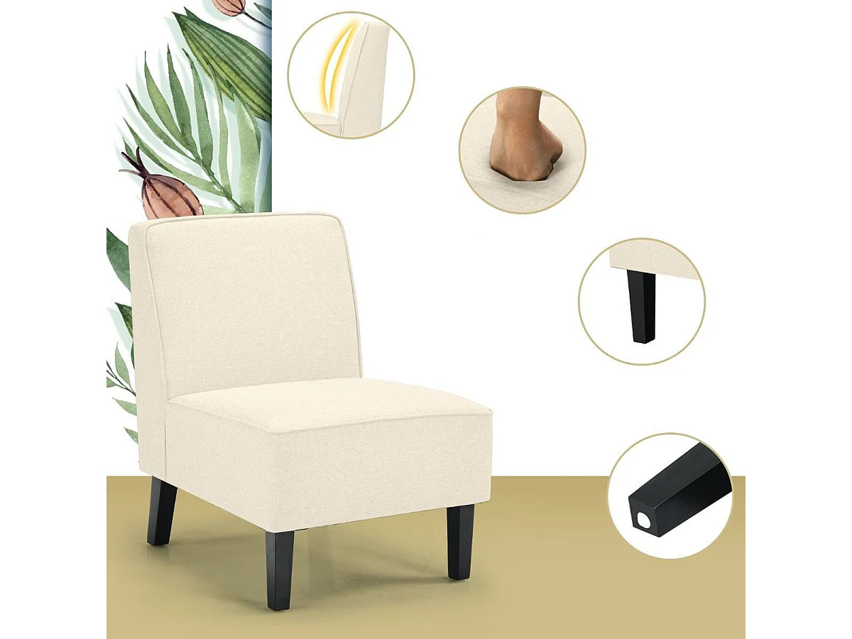 Chaise d'Appoint Rembourrée Fauteuil Simple en Tissu de Lin Chaise de Loisirs Sans Accoudoirs Coussin en Éponge Épais pour Salon Chambre Beige