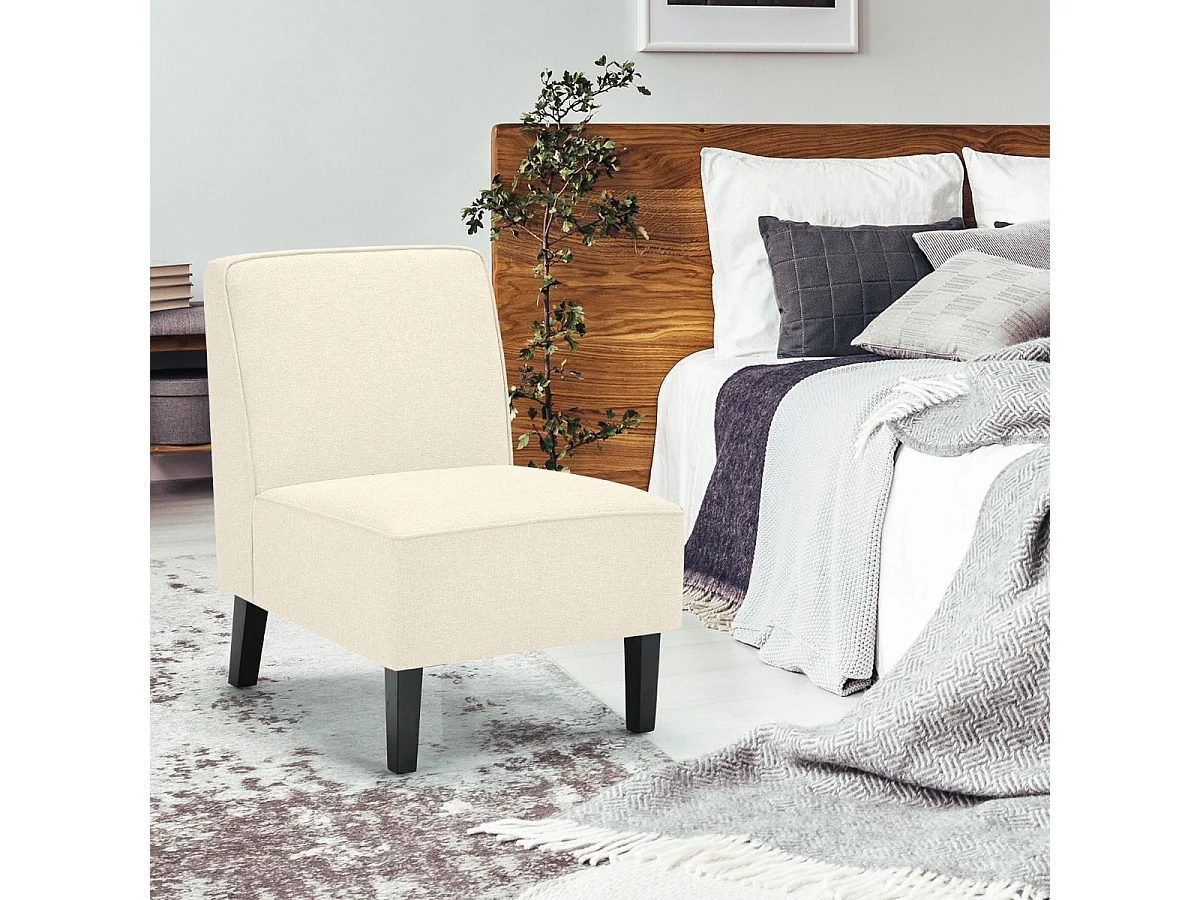 Chaise d'Appoint Rembourrée Fauteuil Simple en Tissu de Lin Chaise de Loisirs Sans Accoudoirs Coussin en Éponge Épais pour Salon Chambre Beige