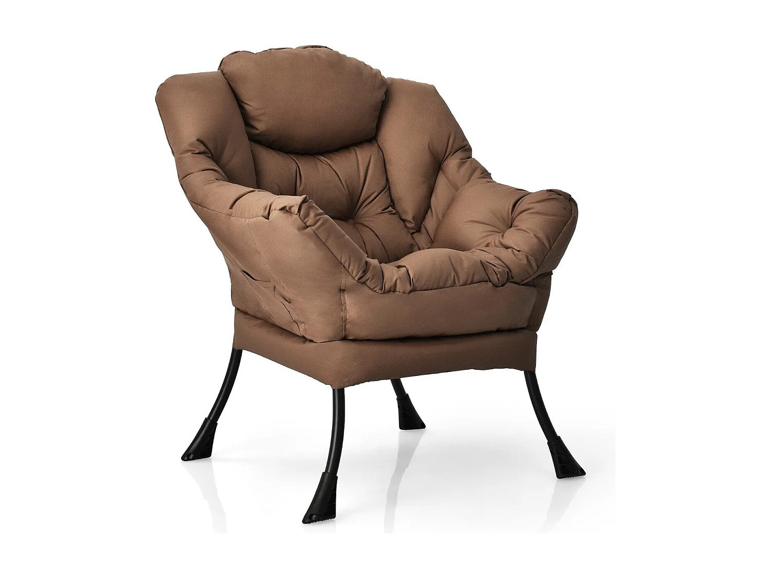 Chaise Paresseuse Moderne en Tissu Polyester Chaise de Salon Contemporaine avec Cadre Métallique Fauteuil Simple Rembourré Café