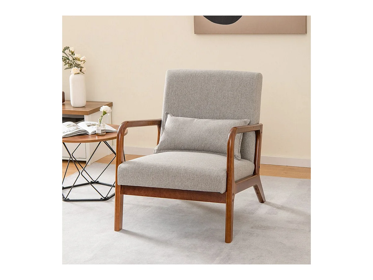 Sessel Wohnzimmer Loungesessel gepolstert Moderner Akzentstuhl Holz mit Armlehnen 65 x 79 x 77 cm Grau