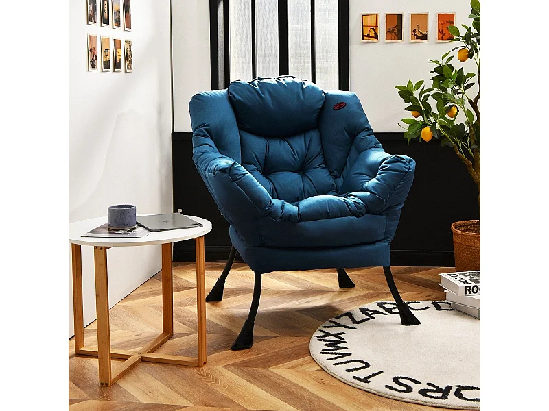 Gepolsterter Sessel mit Armlehnen Seitentasche Relaxsessel Loungesessel Fernsehsessel Marineblau