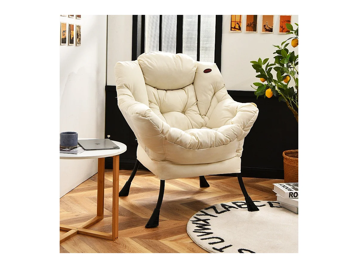 Poltrona in tessuto di poliestere moderno con struttura in metallo, Divano imbottito con braccioli e tasca laterale Beige
