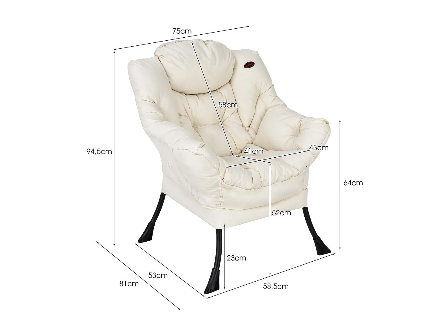 Poltrona in tessuto di poliestere moderno con struttura in metallo, Divano imbottito con braccioli e tasca laterale Beige