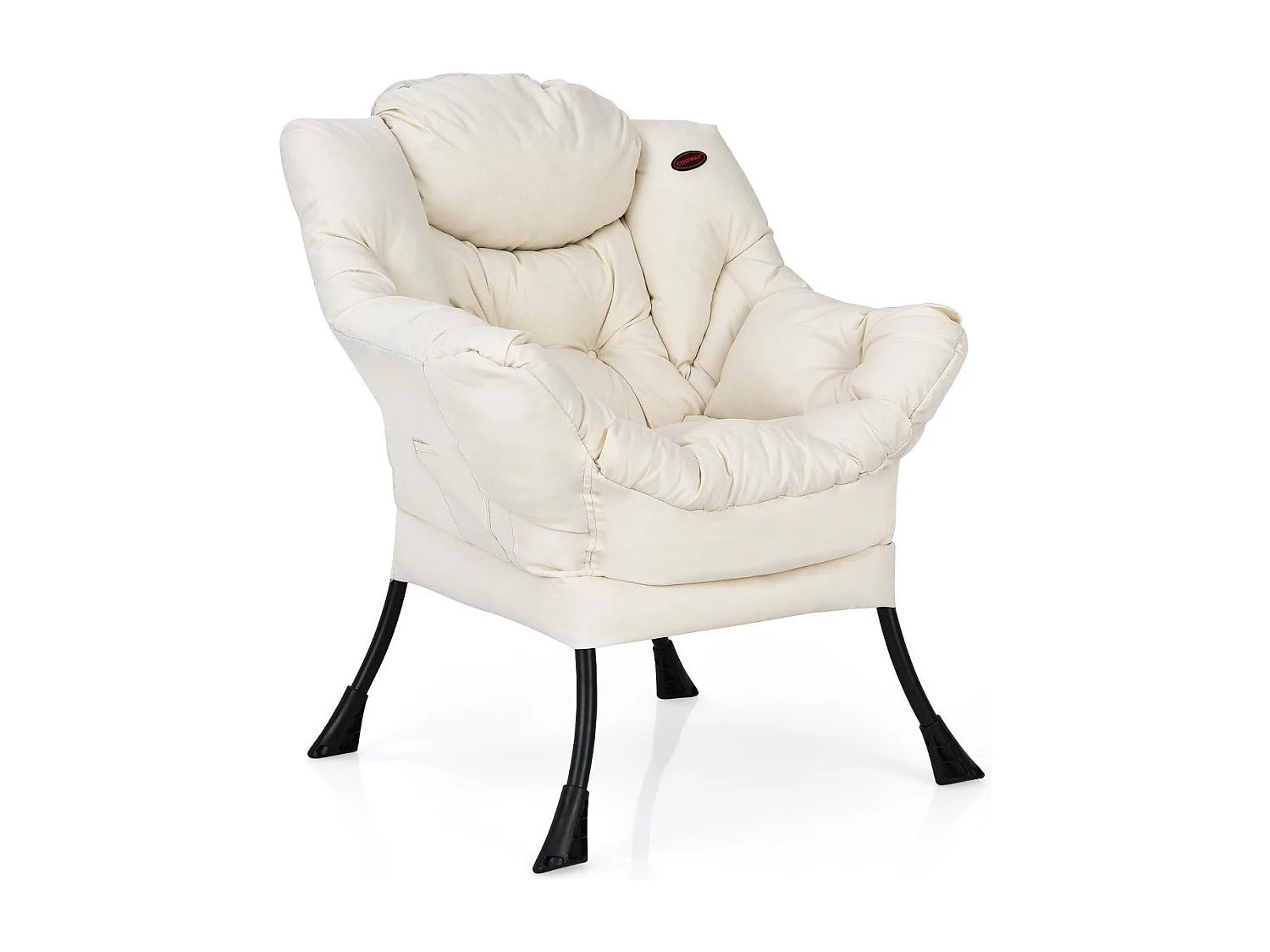 Poltrona in tessuto di poliestere moderno con struttura in metallo, Divano imbottito con braccioli e tasca laterale Beige