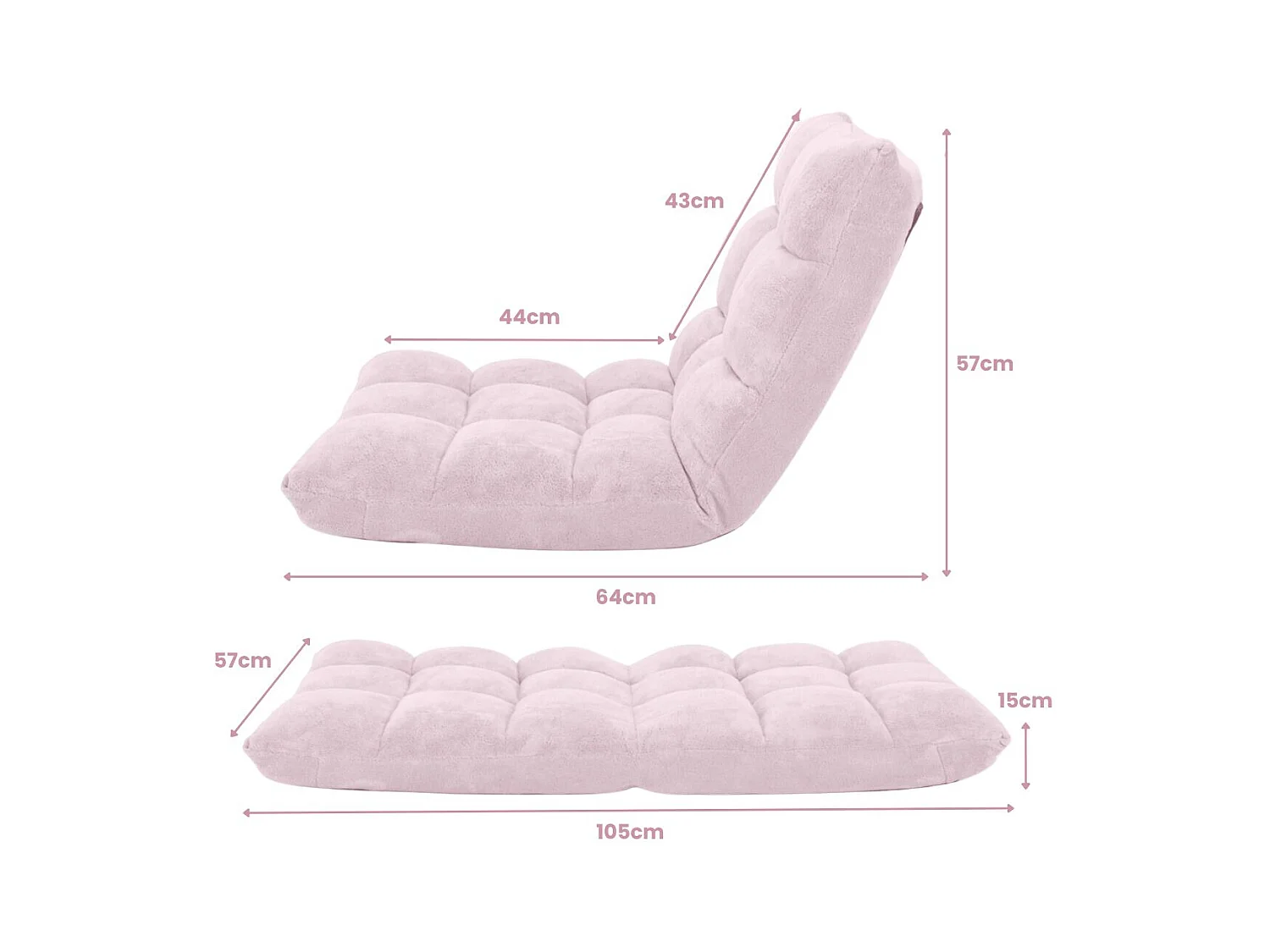 Sedia imbottita da pavimento regolabile in 14 posizioni 105x56x15cm Roseo