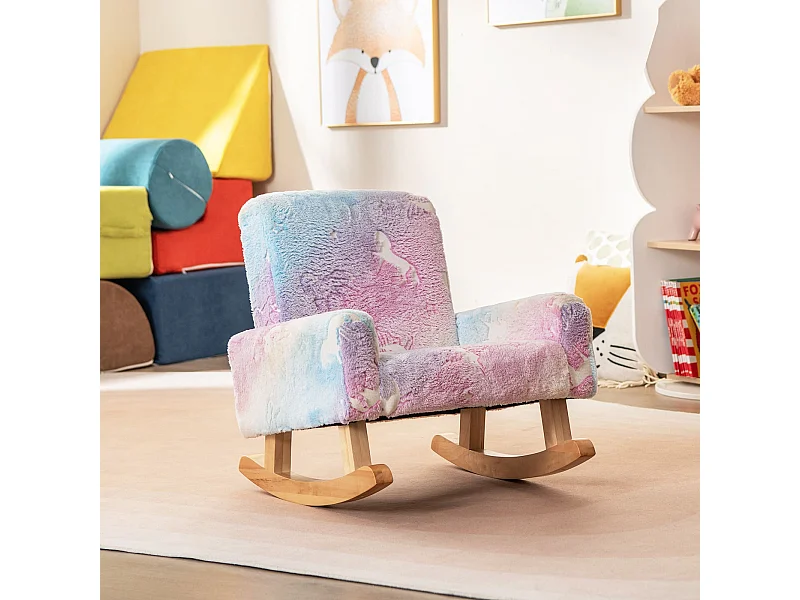 Schaukelstuhl Kinder Kindersofa im Dunkeln Leuchtend Kindersessel gepolstert aus Flanellstoff Bunt