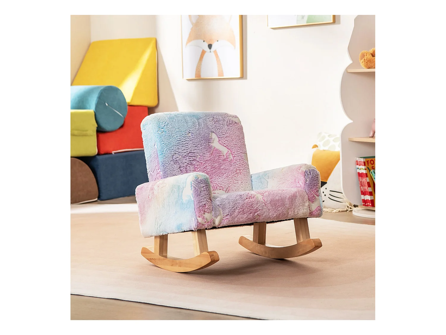 Schaukelstuhl Kinder Kindersofa im Dunkeln Leuchtend Kindersessel gepolstert aus Flanellstoff Bunt