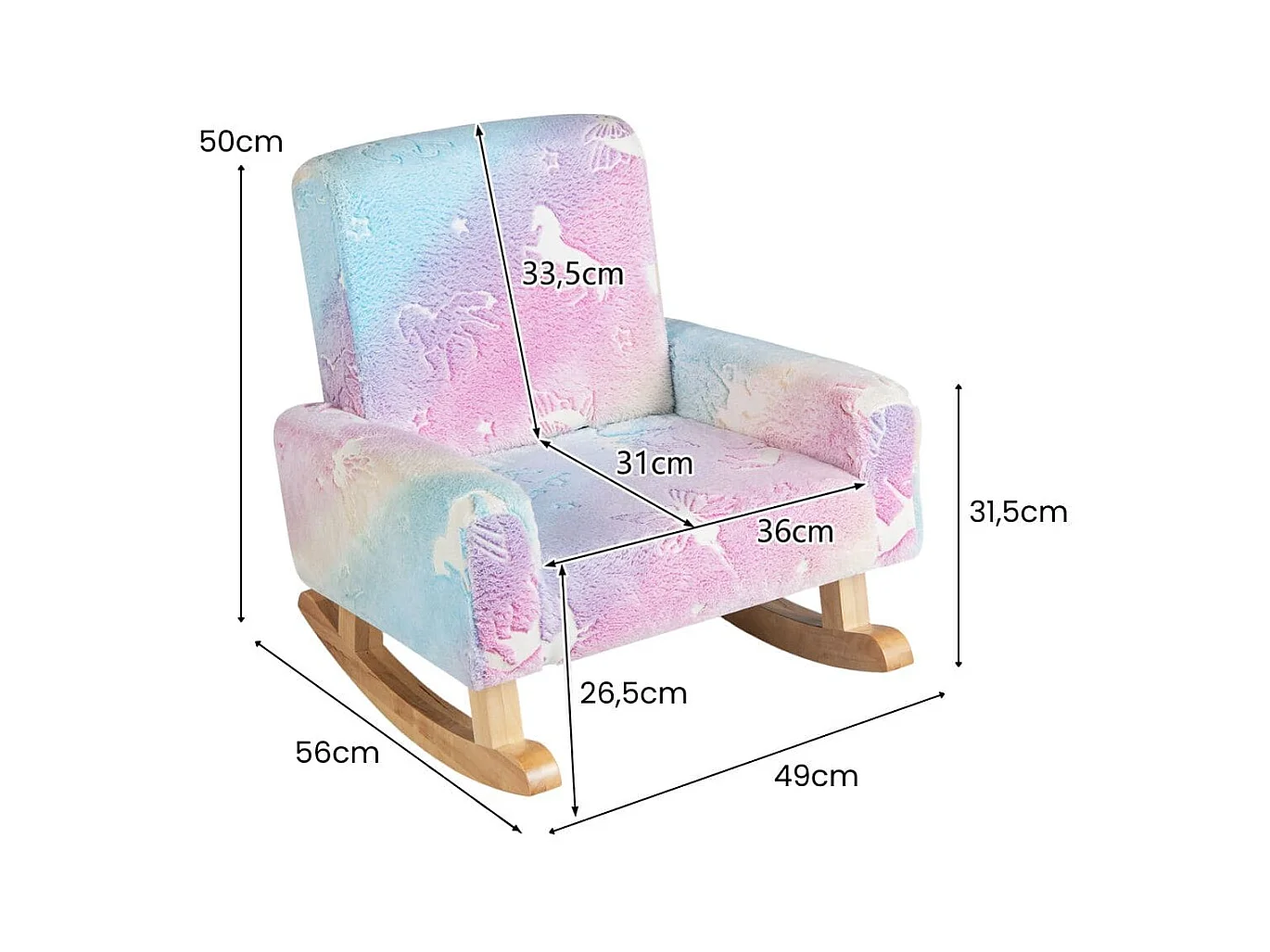 Schaukelstuhl Kinder Kindersofa im Dunkeln Leuchtend Kindersessel gepolstert aus Flanellstoff Bunt