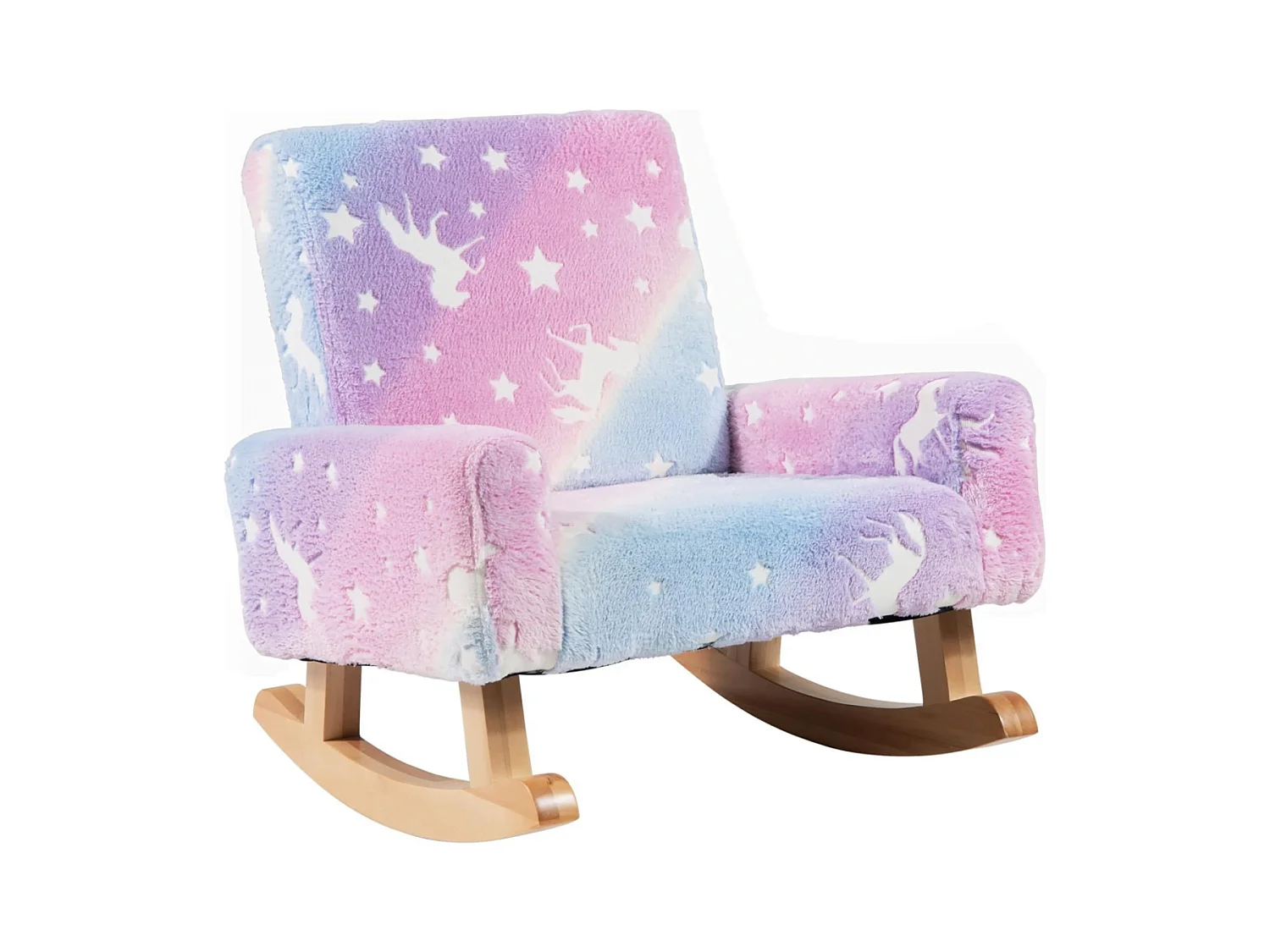 Schaukelstuhl Kinder Kindersofa im Dunkeln Leuchtend Kindersessel gepolstert aus Flanellstoff Bunt