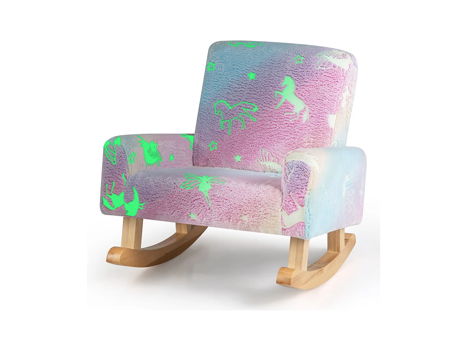 Schaukelstuhl Kinder Kindersofa im Dunkeln Leuchtend Kindersessel gepolstert aus Flanellstoff Bunt