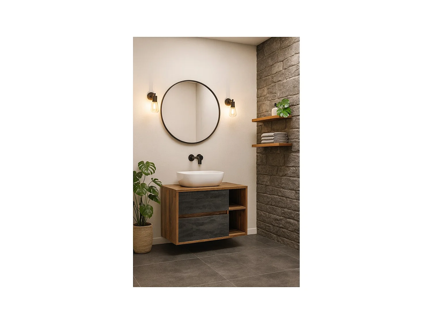 Conjunto mueble bajo lavabo GABI 100 cm con lavabo sobre encimera blanco