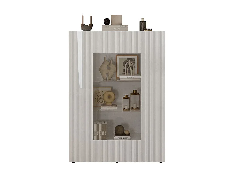 Vitrine SCENA – L121 x H166 x P42 cm – 2 portas – Branco laqueado brilhante