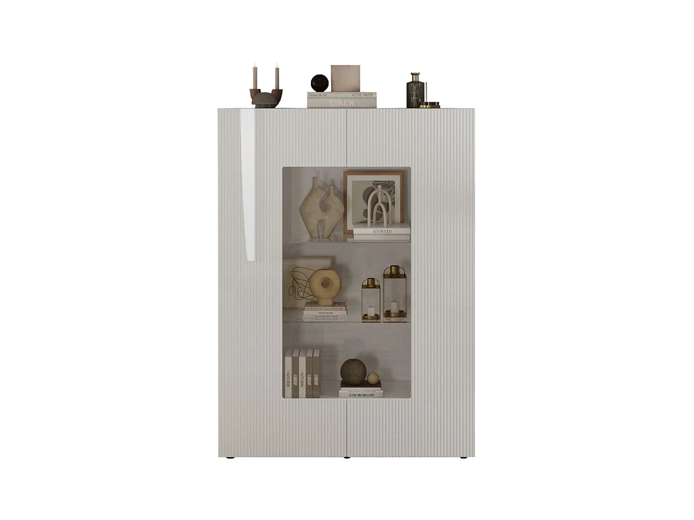 Vitrine SCENA – L121 x H166 x P42 cm – 2 portes – Blanc laqué brillant