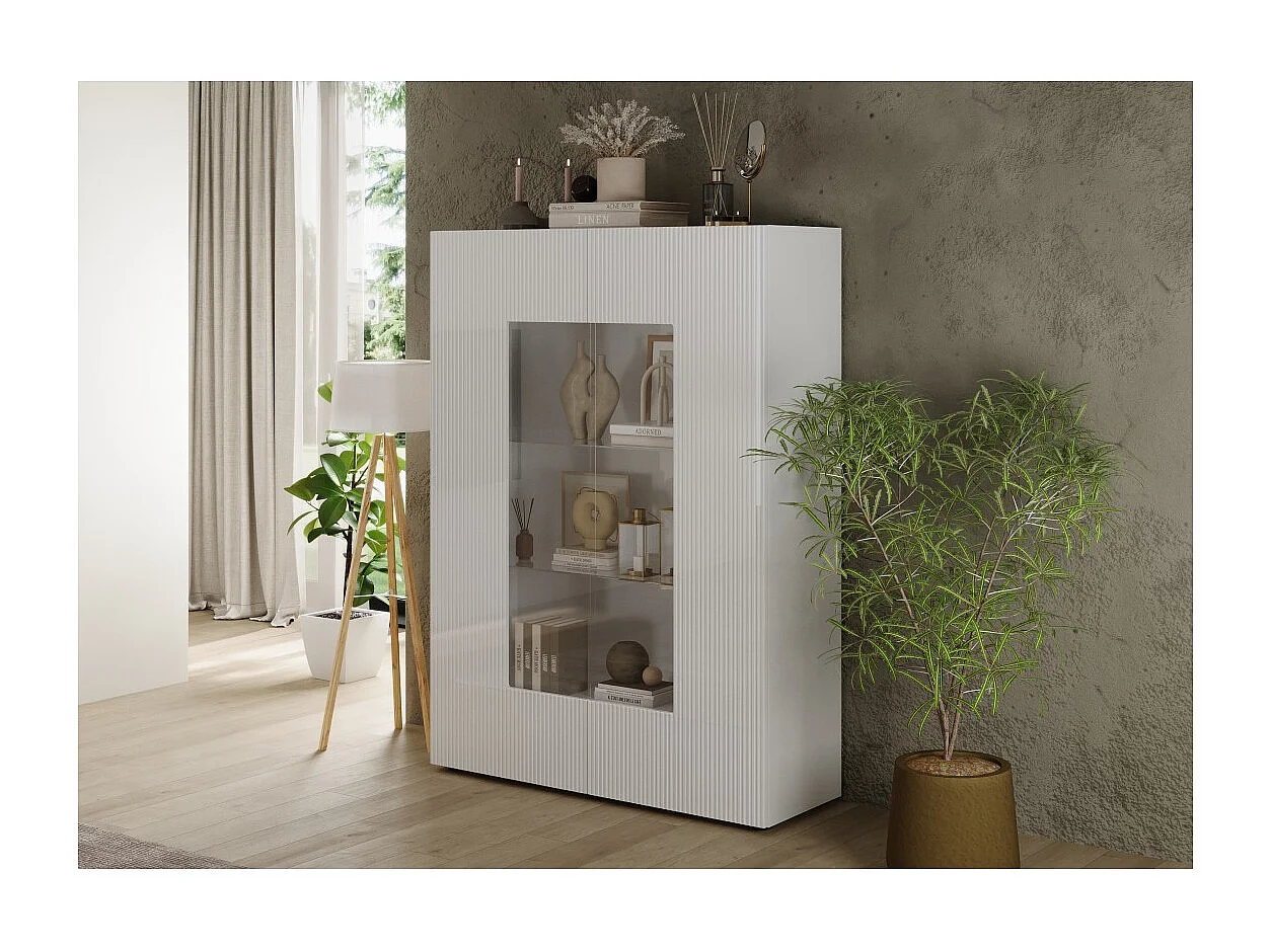Vitrina SCENA – L121 x H166 x P42 cm – 2 puertas – Blanco lacado brillante