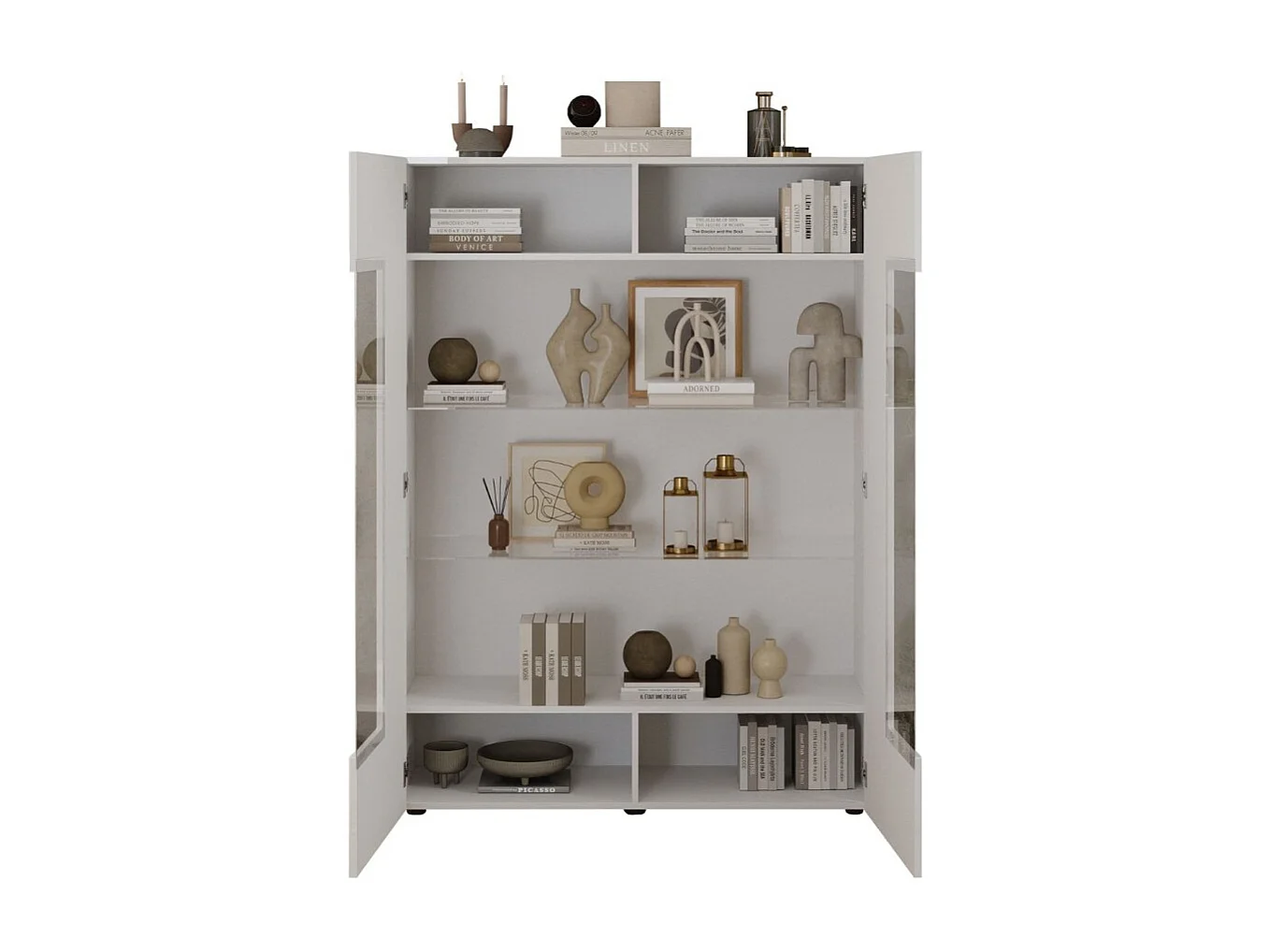 Vitrina SCENA – L121 x H166 x P42 cm – 2 puertas – Blanco lacado brillante